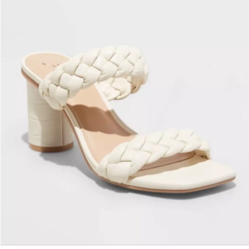 Women's White Braided Heeled Sandals